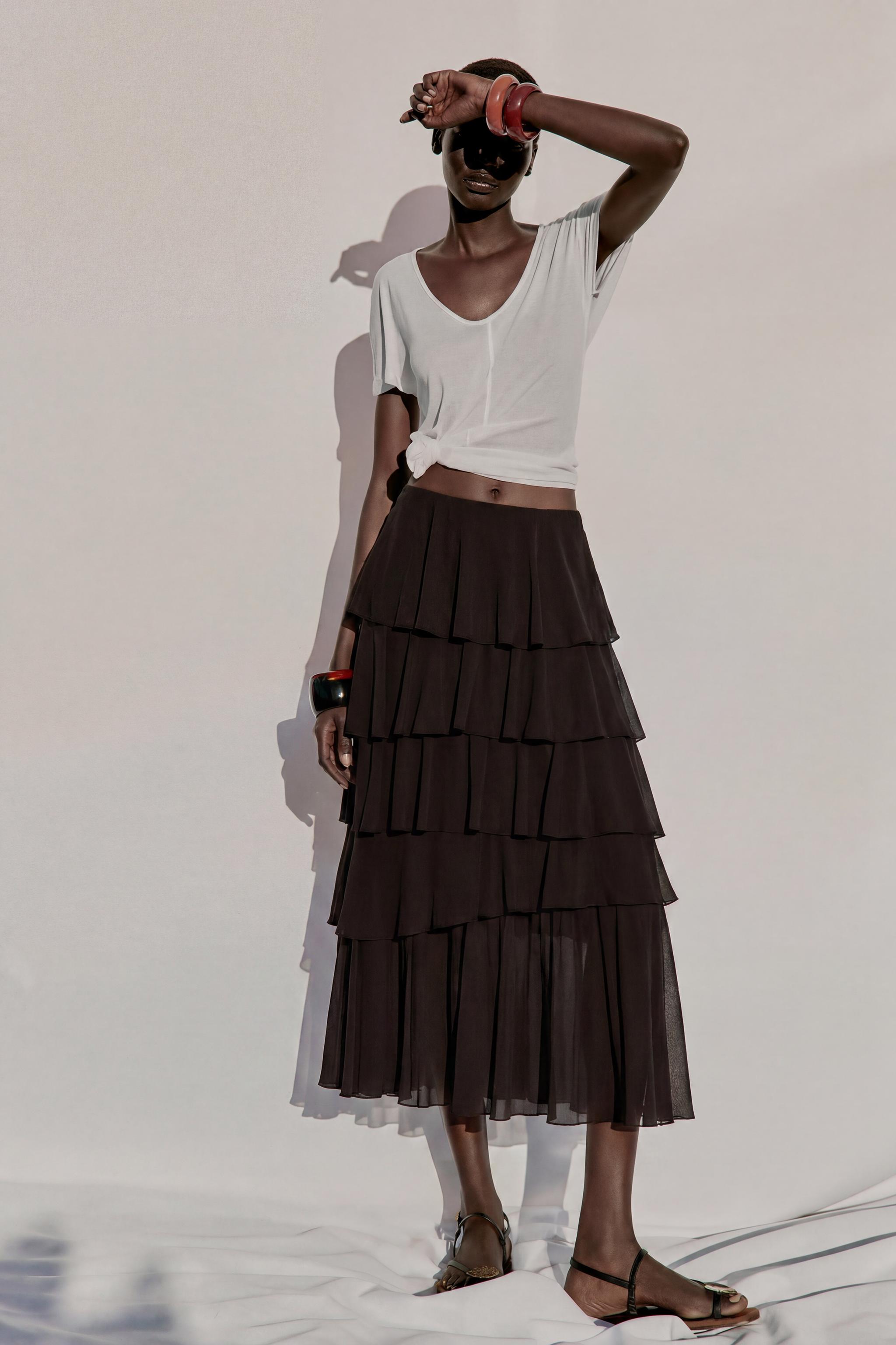 RUFFLED MIDI SKIRT